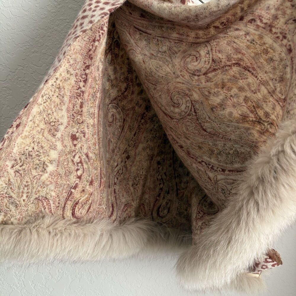 La Fiorentina Womens Fur 100% Wool Scarf Leopard Paisley *READ - Picture 4 of 6